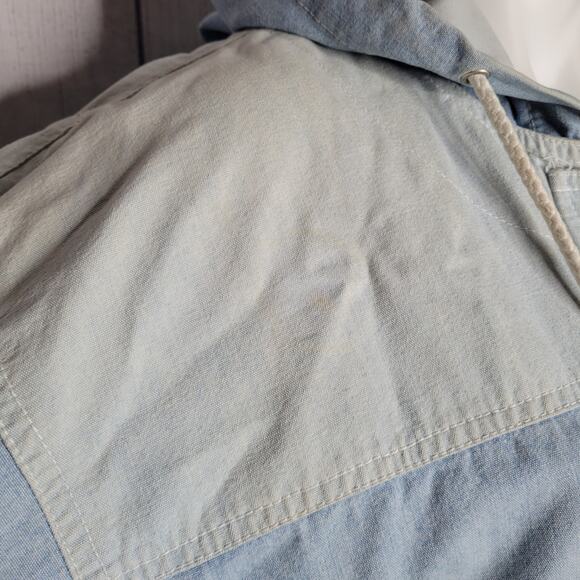 Striped Color block Zip And Shackle Hooded Oversized Denim Jacket Unisex Small - Picture 16 of 16